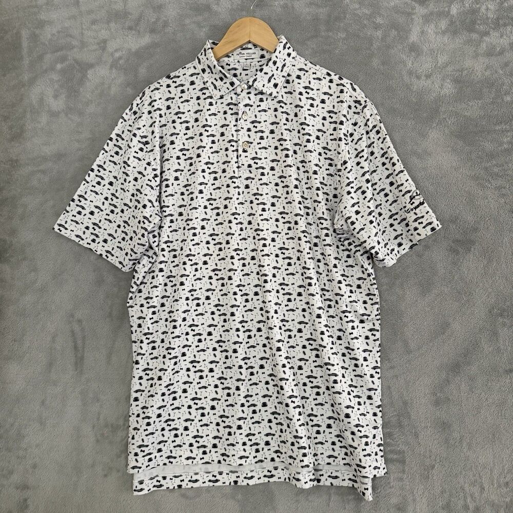 Peter Millar Summer Comfort Polo Mens Large Vintage Cars Bow Ties Print Golf
